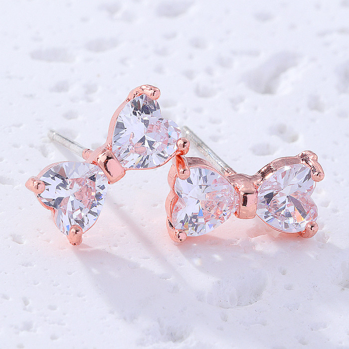 1 Pair IG Style Sweet Korean Style Geometric Heart Shape Flower Plating Inlay Copper Zircon Ear Studs
