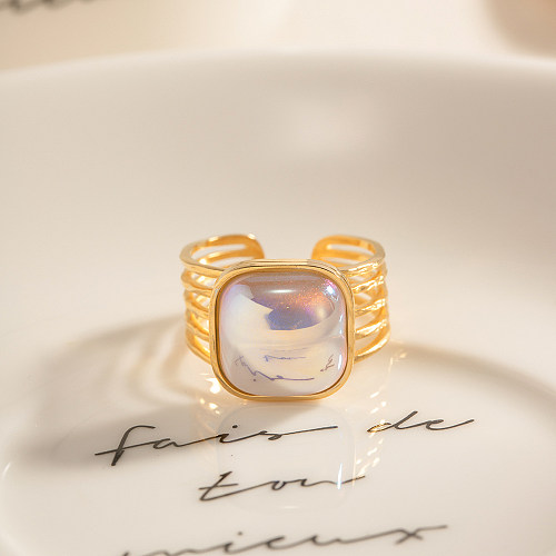 INS Style Streetwear Quadratischer offener Ring mit Intarsienperle aus Edelstahl und 18-karätigem Gold