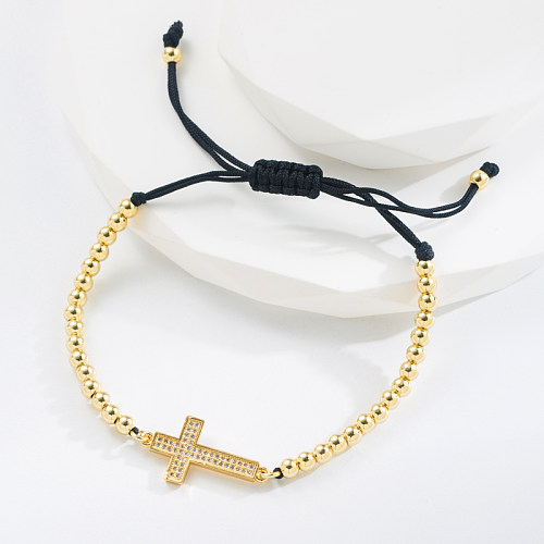 Fashion Cross Heart Shape Copper Bracelets Pearl Plating Inlay Zircon Copper Bracelets 1 Piece