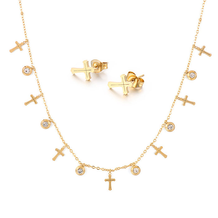 Collar elegante de los pendientes chapados en oro de 18K del acero de titanio del color sólido de la forma del corazón de la cruz de la señora elegante