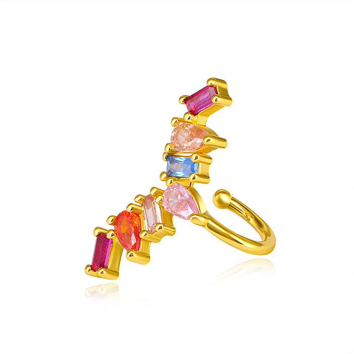 Cross-border Source Inlaid Colorful Zircon Irregular Geometric Copper Ear Clip Earrings 18K Gold Tassel Chain Earrings