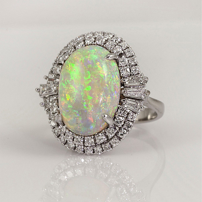 Bague en opale de Zircon incrustée de cuivre, grande opale, bijoux à la mode, vente en gros