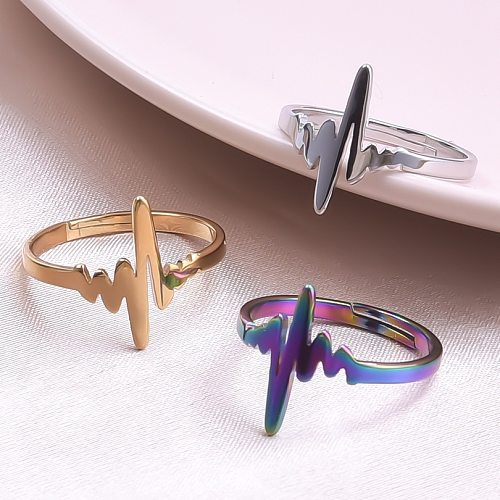 Wholesale Simple Style Electrocardiogram Stainless Steel Open Ring