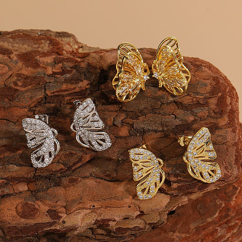 1 Pair Elegant Luxurious Classic Style Butterfly Copper Plating Inlay Zircon 14K Gold Plated Ear Studs
