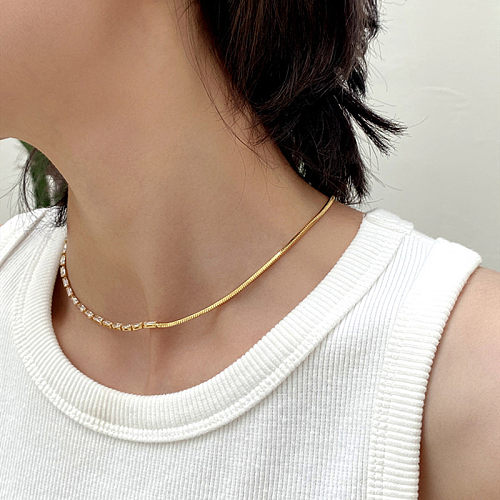 Fashion Minority Design Types A And B Patchwork Easy Matching Minimalist Half Diamond Half Chain Personalized Necklace Ins Summer Clavicle Chain Fashion