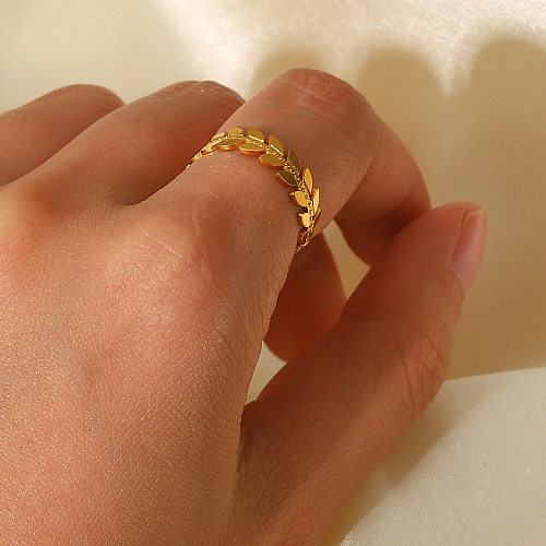 New Simple Leaf-Shaped 18K Gold Stainless Steel  Open Ring