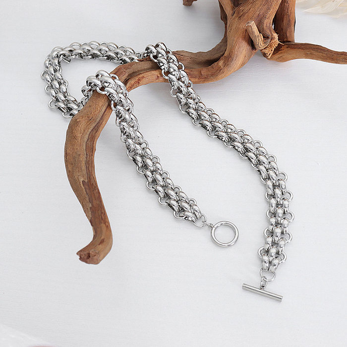 Collier de Bracelets ajourés en acier titane, couleur unie, Style Simple et décontracté