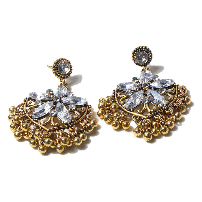 1 Pair Ethnic Style Flower Inlay Copper Rhinestones Drop Earrings