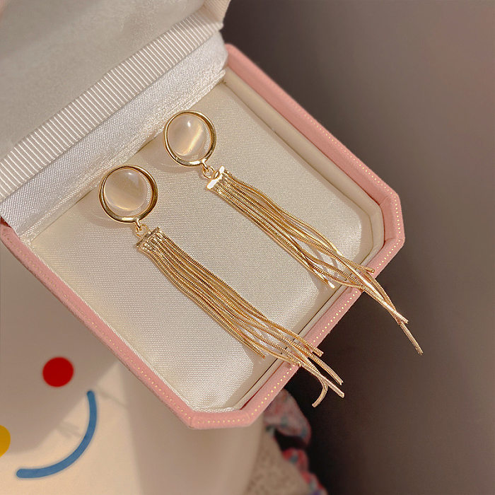 1 Pair Simple Style Tassel Plating Inlay Copper Opal Gold Plated Drop Earrings