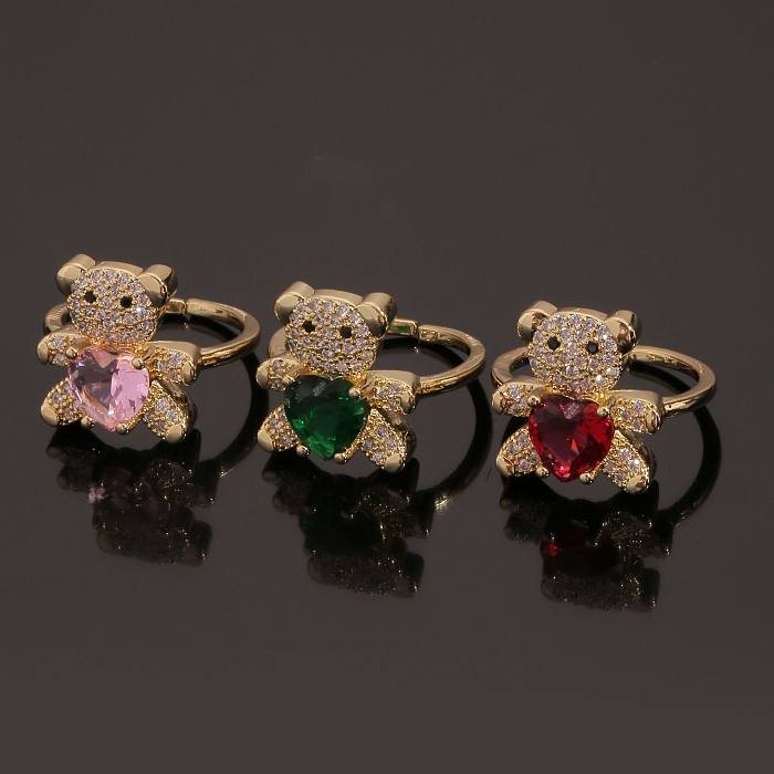 European And American New Fashion Ornament Supply Love Bear Ring Color Zircon Ring Women's Elegance And Creativity Little Finger Ring