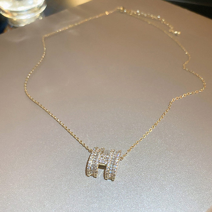 Fashion Leaf Heart Shape Titanium Steel Copper Inlay Zircon Pendant Necklace 1 Piece