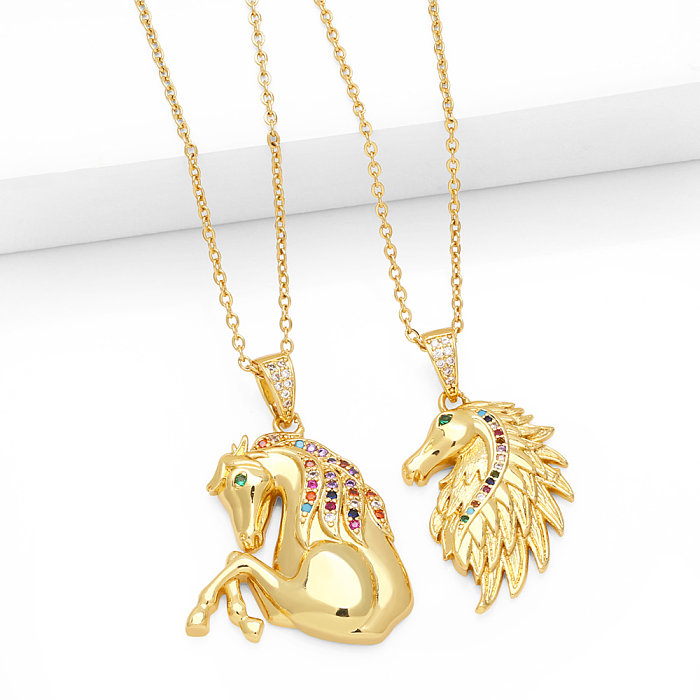 IG Style Streetwear Horse Copper 18K Gold Plated Zircon Pendant Necklace In Bulk