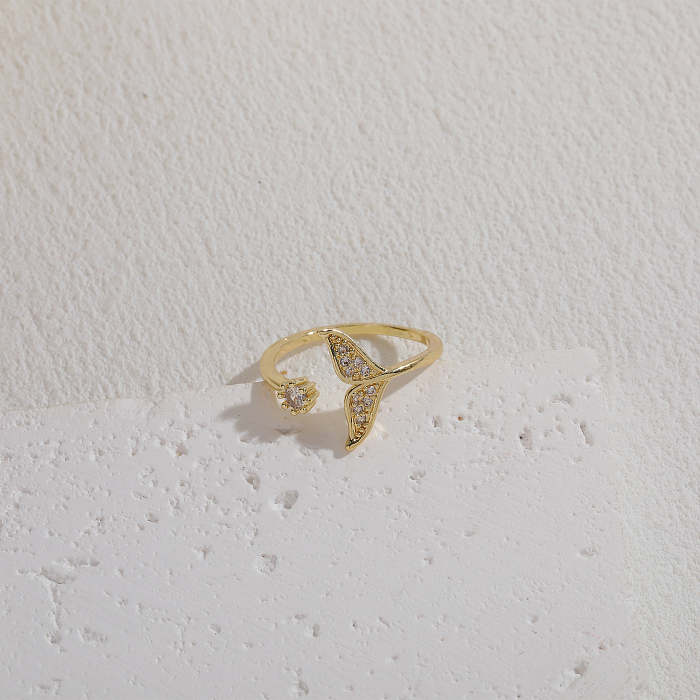 Elegant Snake Lightning Fish Tail Copper Plating Inlay Zircon 14K Gold Plated Open Ring
