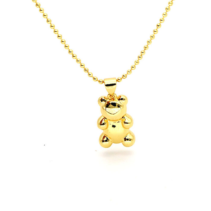 Fashion Bear Copper Inlay Artificial Diamond Pendant Necklace 1 Piece