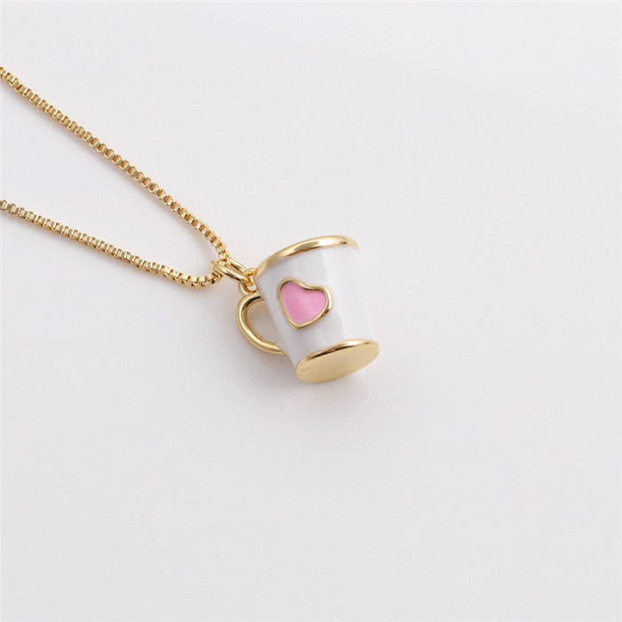 Simple Cross-border Copper-plated Geometric Pendant Couple Heart Cup Necklace
