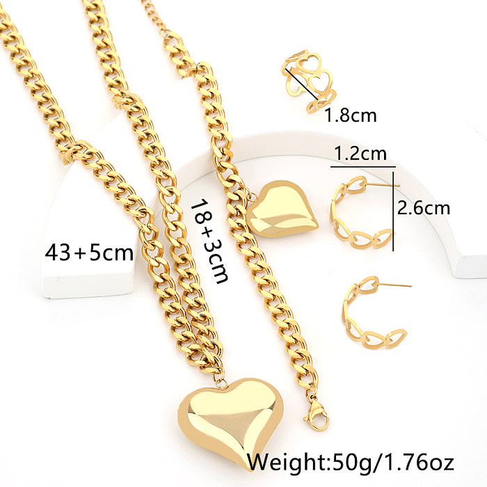 Sweet Streetwear Heart Shape Titanium Steel Bracelets Earrings Necklace