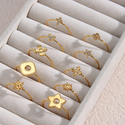 Mode Intarsien Zirkonium Ornament Edelstahl plattiert 18 Karat verstellbarer feiner Anhänger Ring
