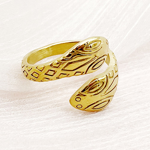 Anéis abertos banhados a ouro com revestimento de aço inoxidável de cobra de estilo simples retrô