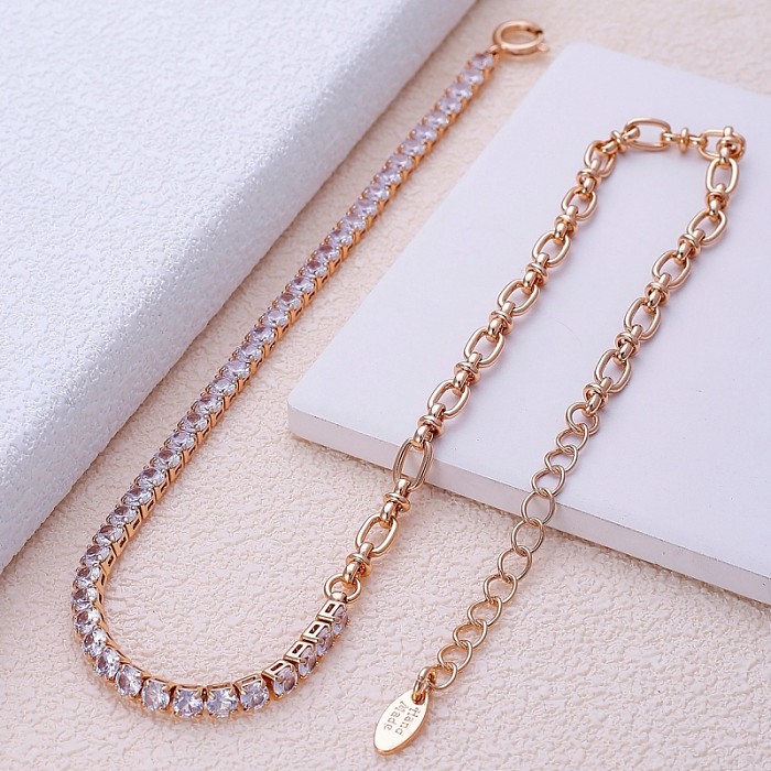 Simple Style Round Oval Copper Zircon Necklace In Bulk