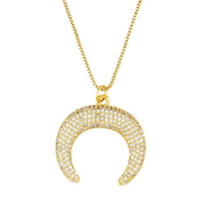 Womens Moon Zircon Copper Plated 18K Alloy Simple Necklaces NHAS147869