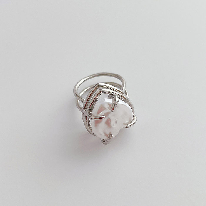 Moda geométrica forma de coração pérola de água doce chapeamento de cobre incrustação zircão anel aberto 1 peça