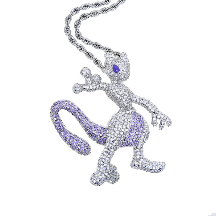 Hip-Hop Dinosaur Copper Inlay Zircon Pendant Necklace