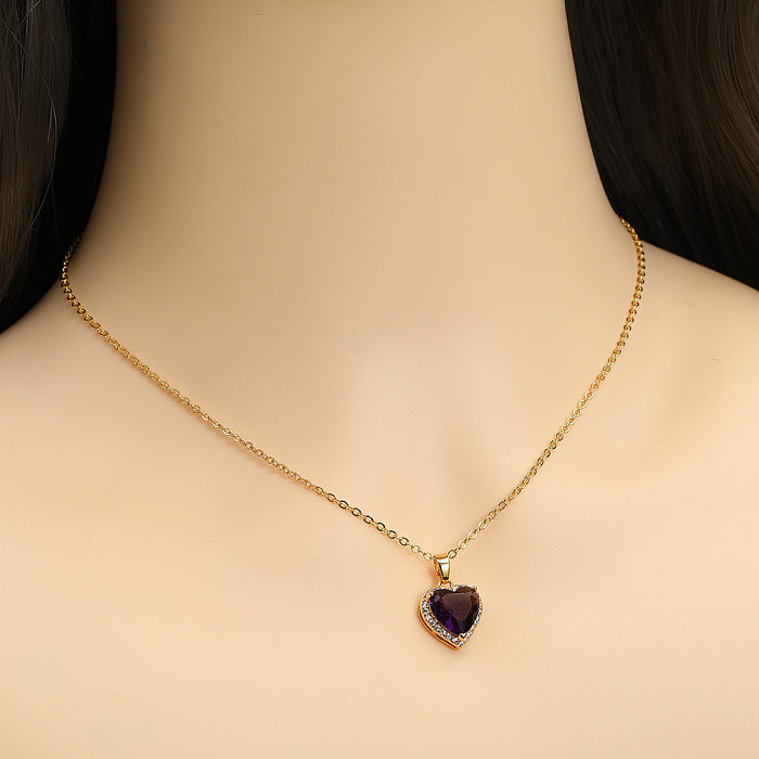Sweet Heart Shape Copper Gold Plated Zircon Pendant Necklace