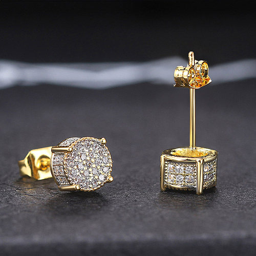 Brincos de orelha de cobre geométricos da moda chapeando pedras preciosas artificiais
