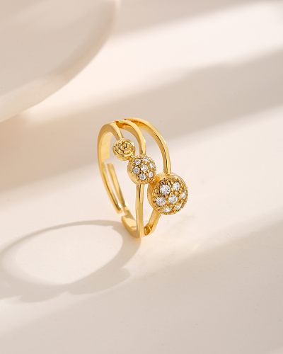 Modern Style Simple Style Artistic Round Copper Plating Hollow Out Inlay Zircon 18K Gold Plated Open Rings