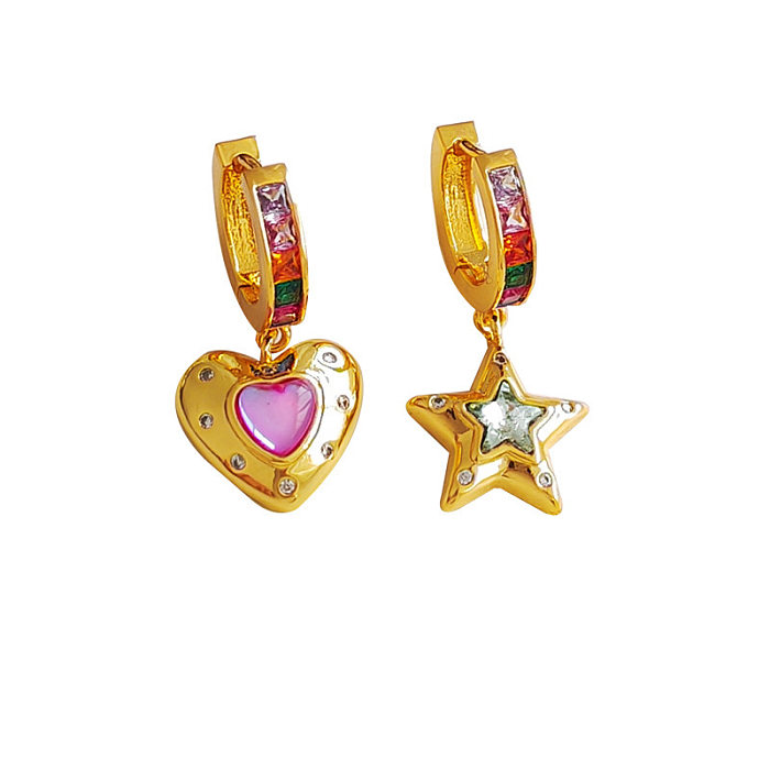 Retro Star Copper Dangling Earrings Plating Zircon Copper Earrings 1 Pair