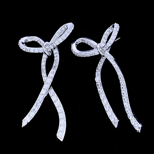 1 Paar Lady Bow Knot Inlay Kupfer-Zirkon-Ohrstecker
