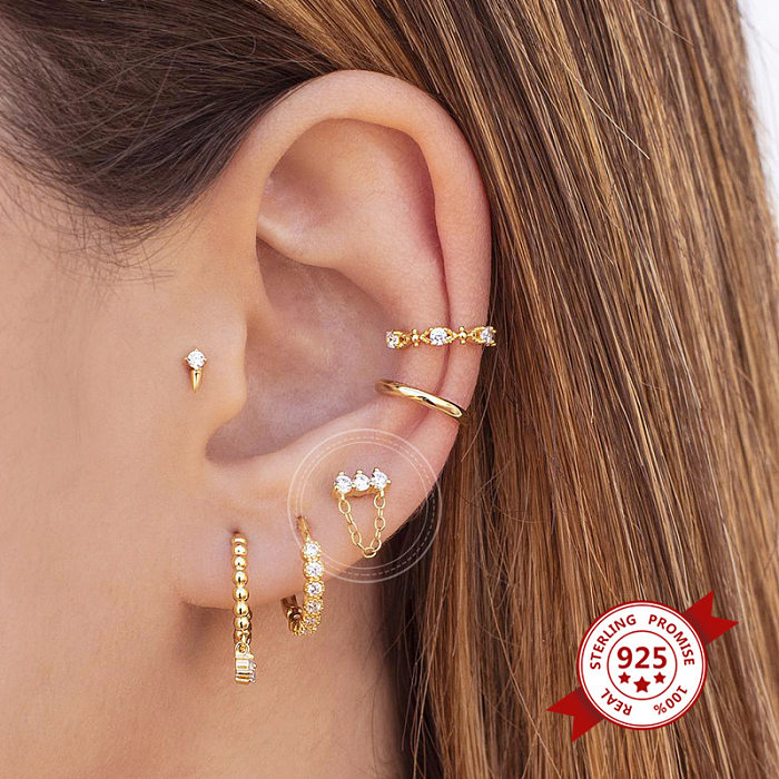 Boucles d'oreilles simples en trois Zircon, Style coréen, chaîne d'oreille suspendue, bijoux de fête de tempérament