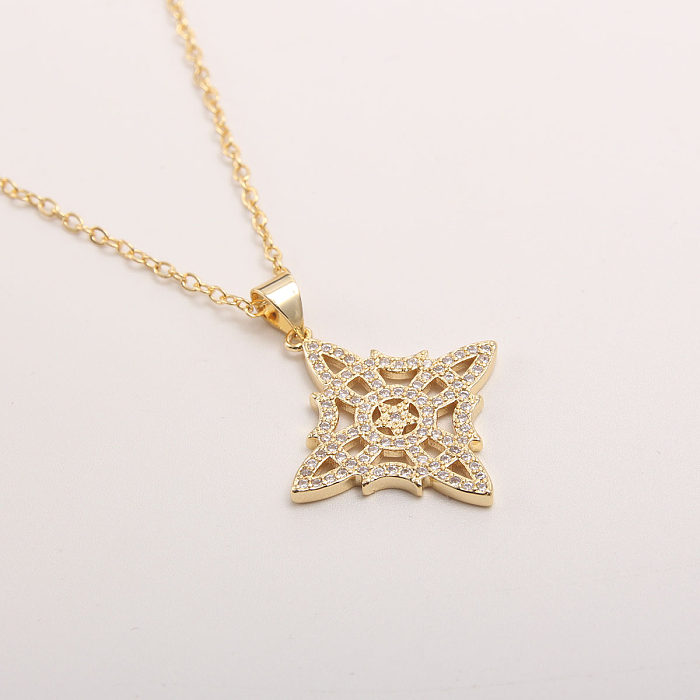 Casual Geometric Copper Plating Inlay Zircon Gold Plated Pendant Necklace