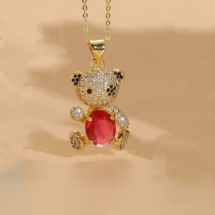 Colar com pingente banhado a ouro 14K com incrustação de cobre de urso elegante e luxuoso