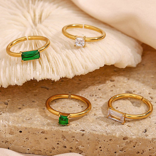 Großhandel: Einfacher, quadratischer offener Ring aus Edelstahl mit 18 Karat vergoldetem Zirkon