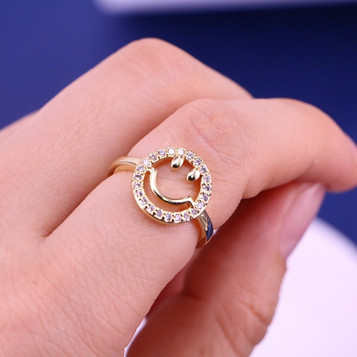 Fashion Smiley Face Copper Open Ring Inlay Zircon Copper Rings