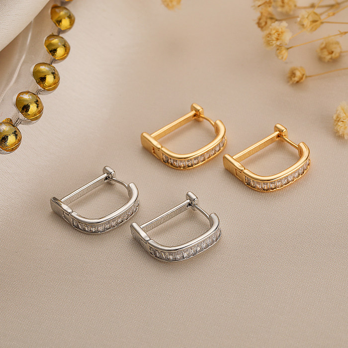 1 Paar schlichte Pendel-Ohrringe mit quadratischer Beschichtung und Kupfer-Zirkon-Vergoldung, 18 Karat vergoldet