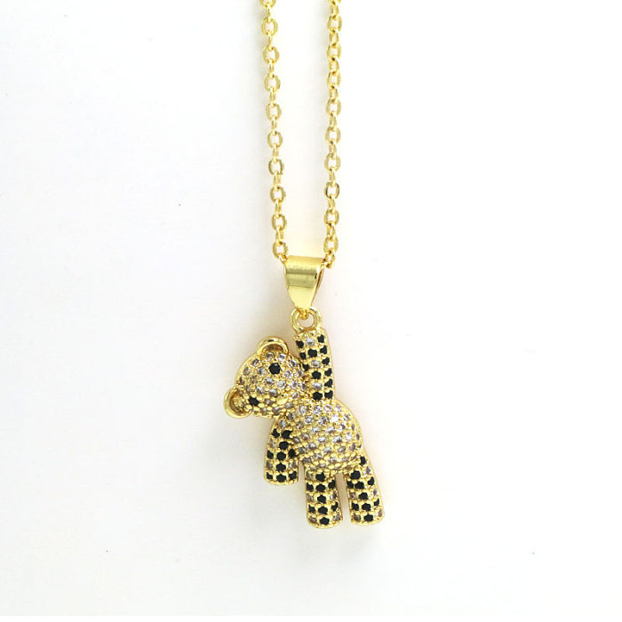 Einfache Bären-Anhänger-Halskette mit Intarsien-Zirkon-18-Karat-Gold-Beschichtung