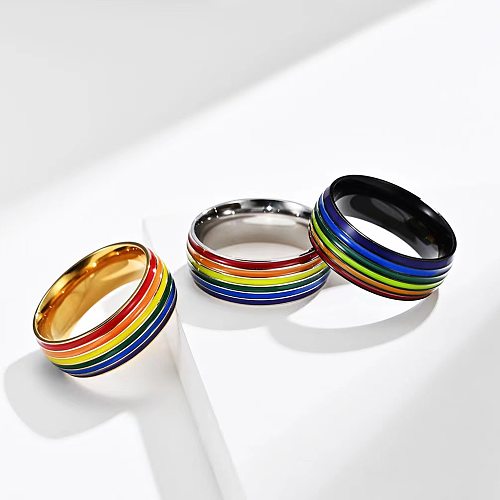 Anéis de esmalte de aço titânio arco-íris de estilo simples