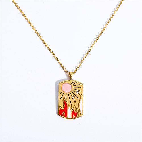Retro Mountain Water Flame Copper Plating Copper Gold Plated Pendant Necklace