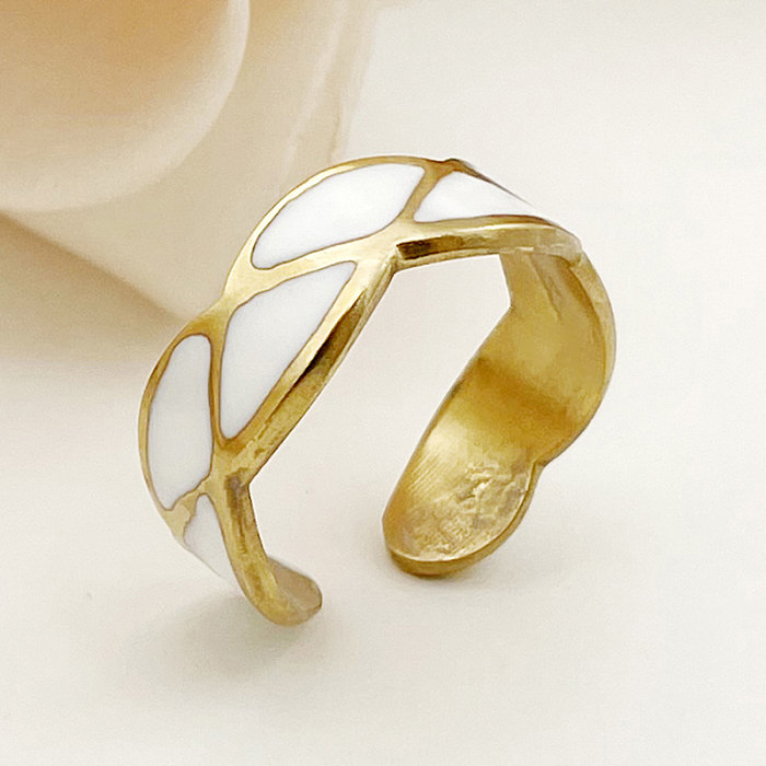 Anéis banhados a ouro com revestimento de esmalte de aço inoxidável irregular de estilo simples