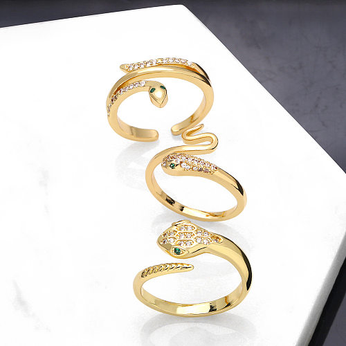 Fashion Simple Opening Adjustable Snake-shaped Zircon Copper Ring