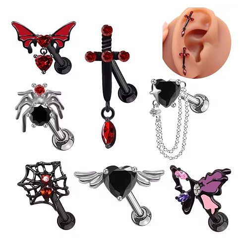 1 Piece Casual Punk Animal Tree Balloon Asymmetrical Inlay Stainless Steel Copper Rhinestones Zircon White Gold Plated Ear Studs