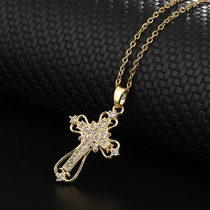 Streetwear Cross Copper Inlay Zircon Pendant Necklace