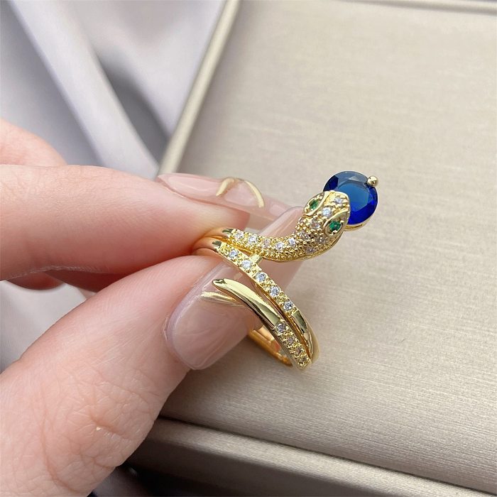 Casual Snake Copper Plating Inlay Zircon Open Ring