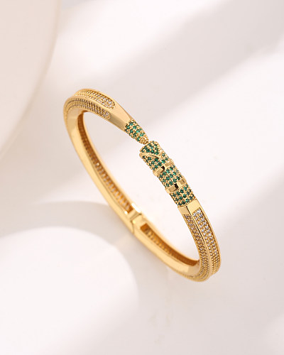 Modern Style Simple Style Round Copper Plating Inlay Zircon 18K Gold Plated Bangle