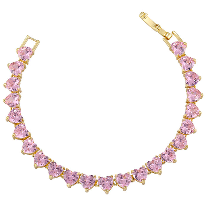 Luxuoso formato de coração em cobre com zircão banhado a ouro 18K colar de pulseiras femininas