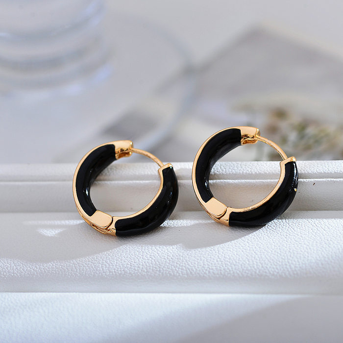 1 Pair Modern Style Round Enamel Copper Earrings