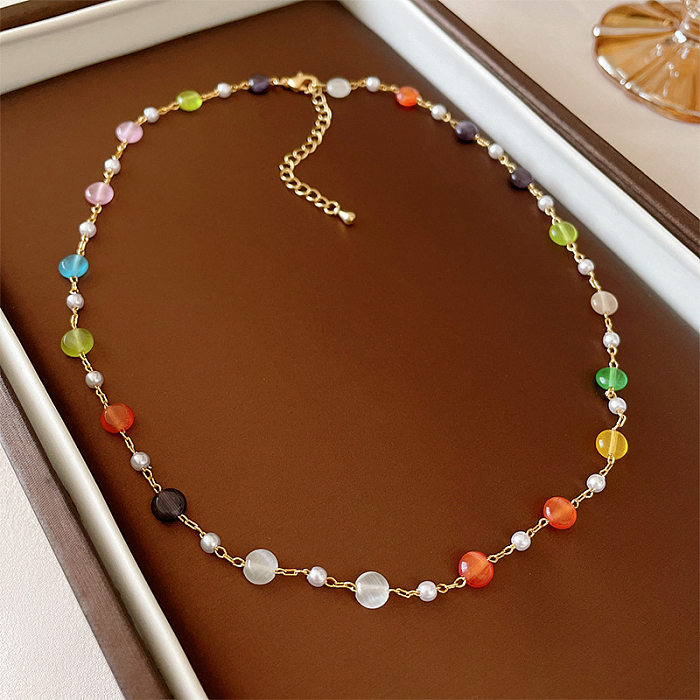 Casual Colorful Star Heart Shape Jade Copper Beaded Pearl Plating Necklace