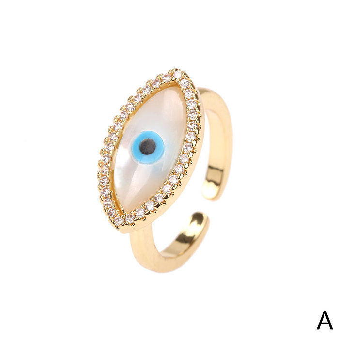 European And American Fashion Devil's Eye Zircon Copper Creative Shell Ring Jewelry Wholesale